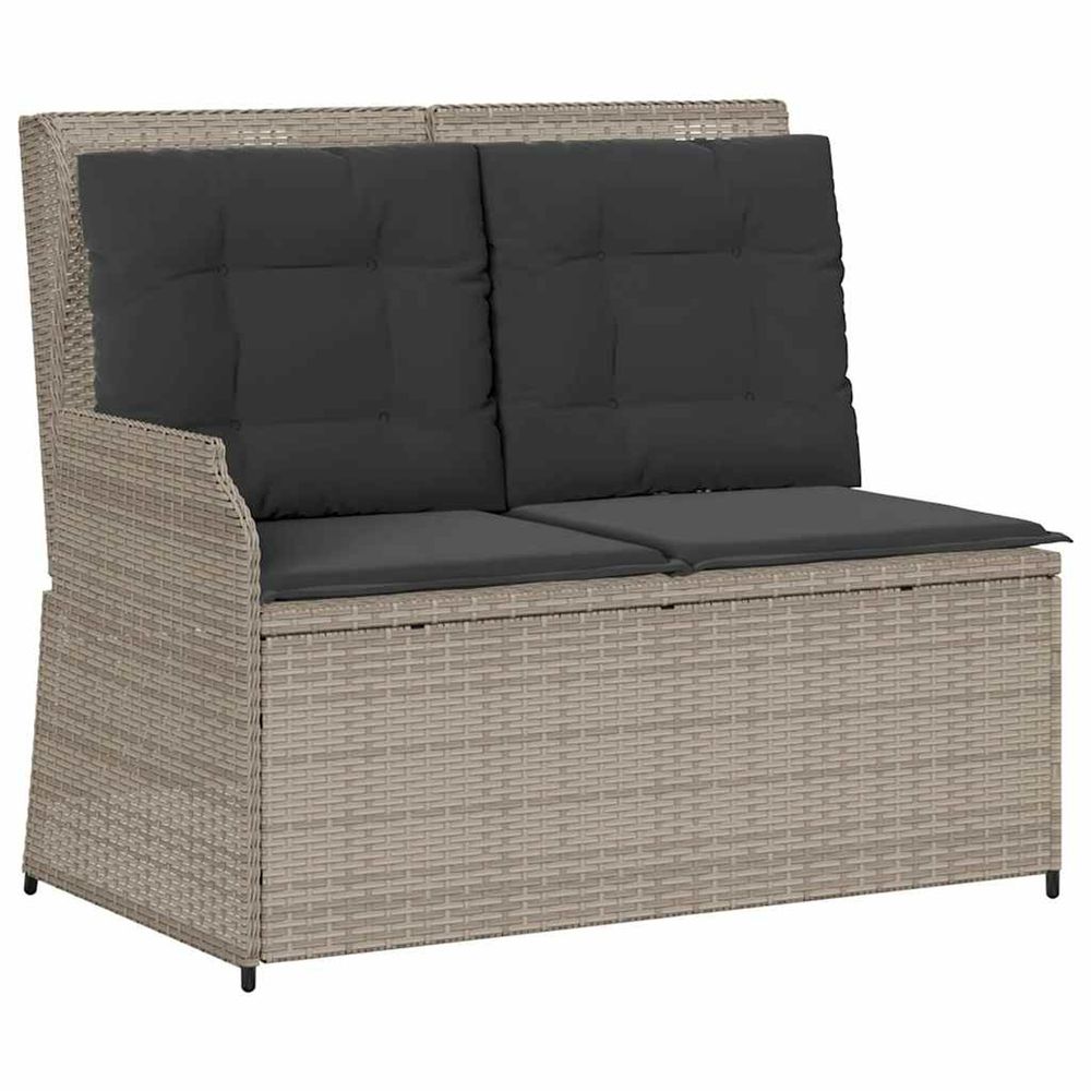 Banc inclinable de jardin et coussins gris clair résine tressée