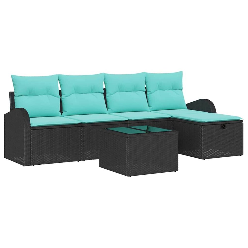 Ensemble de canapé de jardin 6 pc noir polyrotin