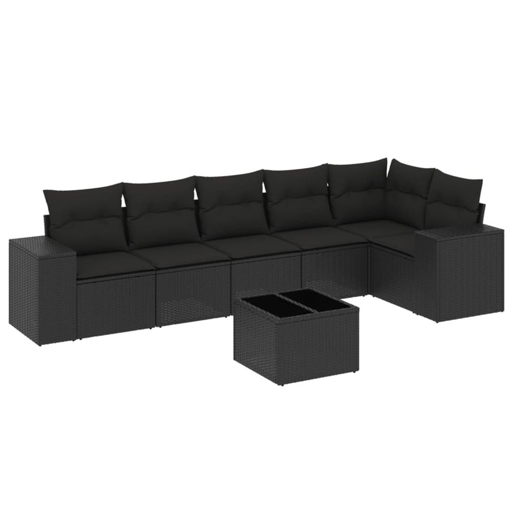 Salon de jardin 7 pcs avec coussins noir résine tressée