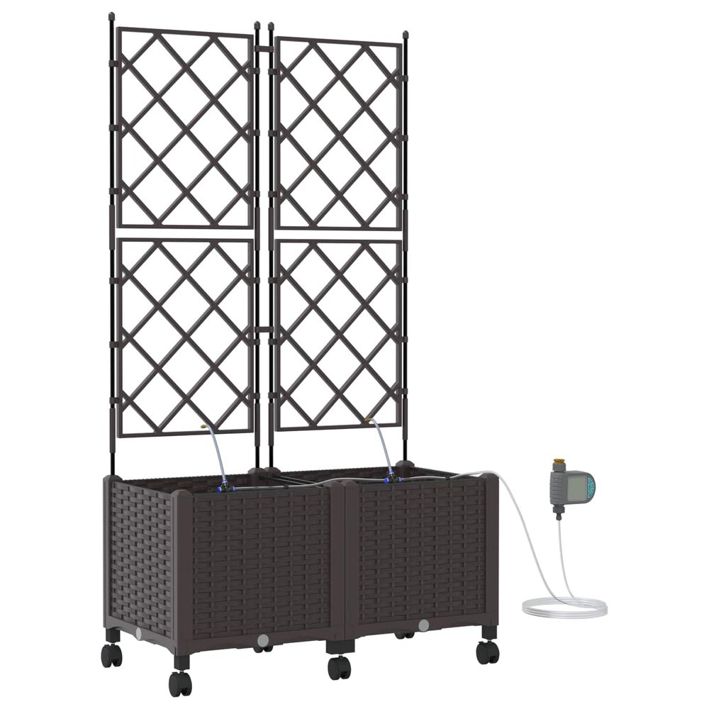 Porte-plante de jardin avec irrigation et roues 2 pc marron pp