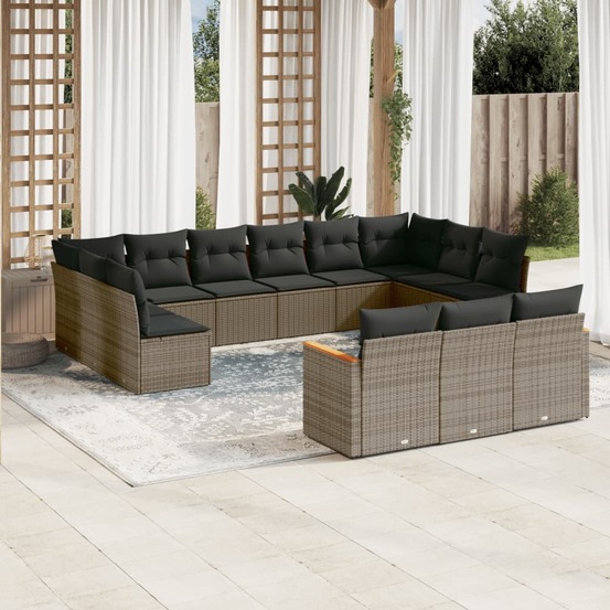 Salon de jardin avec coussins 13 pcs gris résine tressée
