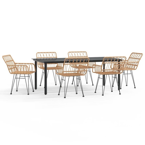 Ensemble à manger de jardin 7 pcs résine tressée