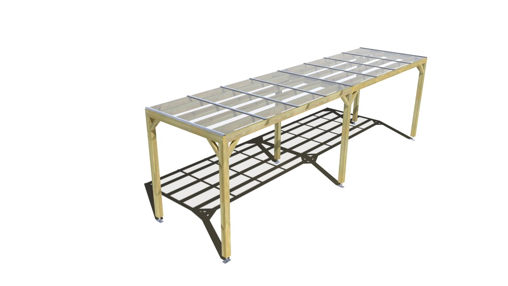 Pergola bois • 8m x 2m • indépendante • sens largeur • couverture étanche transparente incluse • livraison comprise