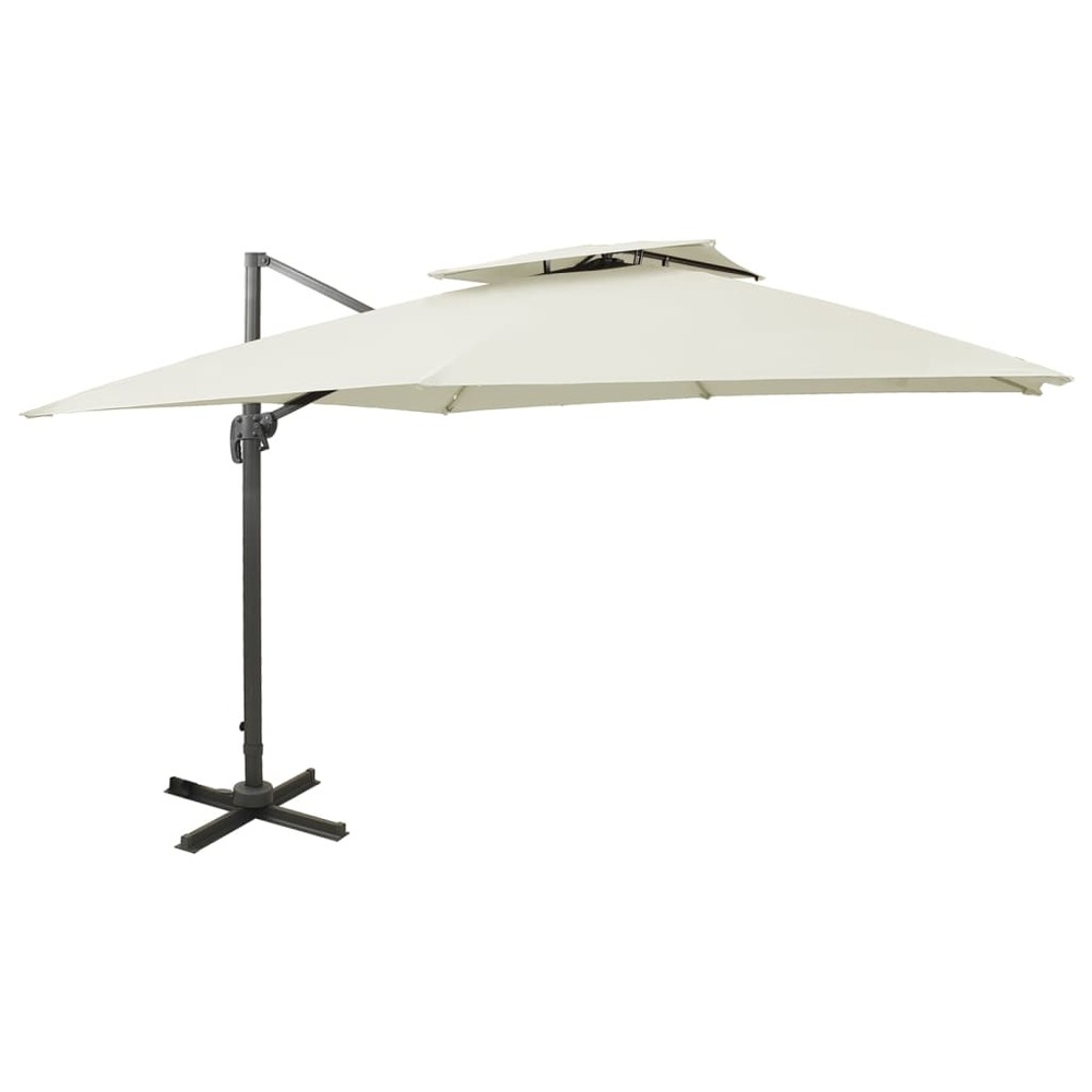 Parasol de jardin en porte-à-faux avec double toit sable