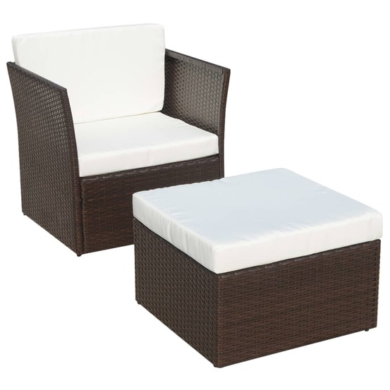 Chaise de jardin avec tabouret marron résine tressée