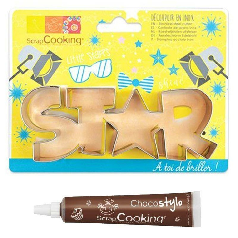 Découpoir à biscuits en inox star + stylo chocolat