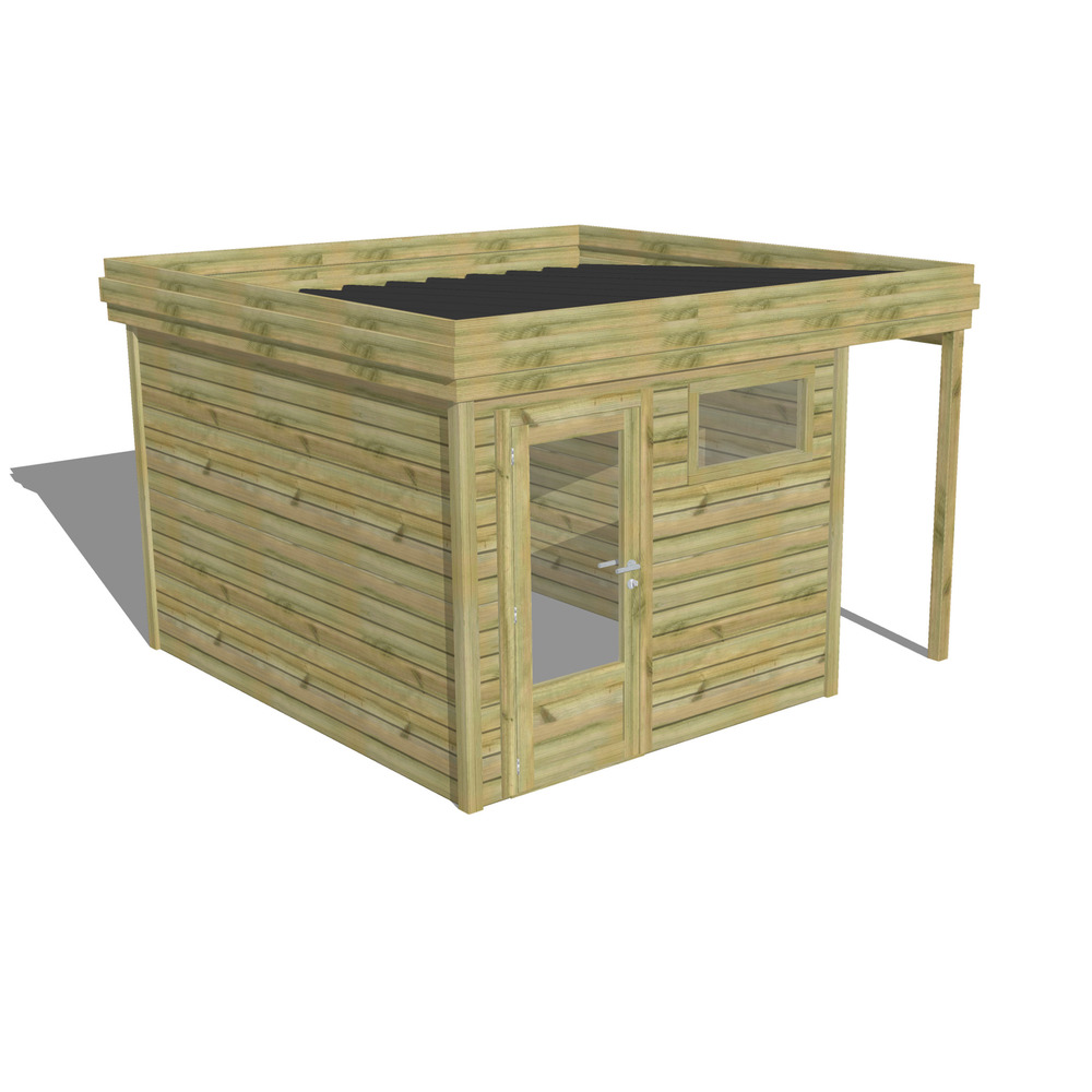 Abri de jardin bois pin traité autoclave 27mm - 3,64x3,44m / 13m2 - bac acier - abri français