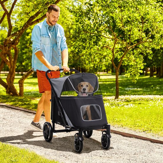 Poussette chien pliable acier oxford pour moyens et grands chiens max 30kg gris - comfortxl pet living