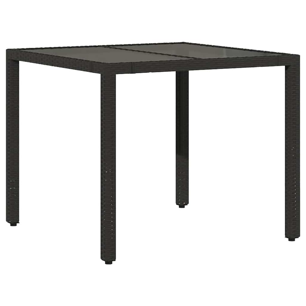 Table de jardin dessus en verre noir 90x90x75 cm résine tressée