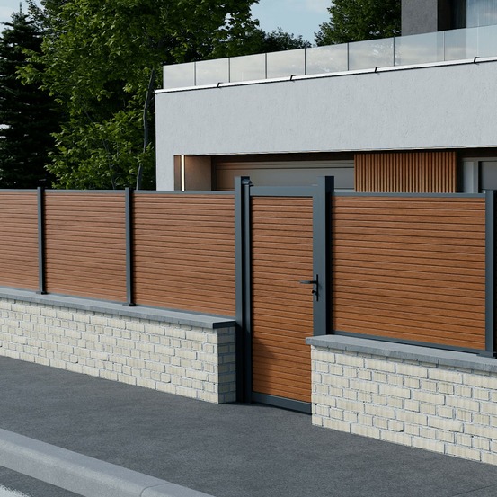 Kit portillon composite santos teck - hauteur : 183cm - largeur max : 120 cm - largeur ajustable - compatible clôture santos