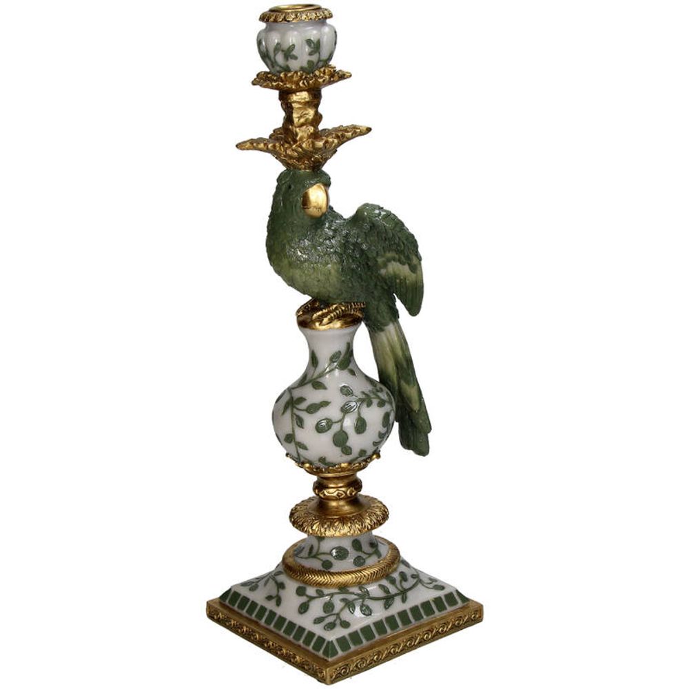 Bougeoir oiseau vert en polyrésine - 13 x 13 x h 39 cm