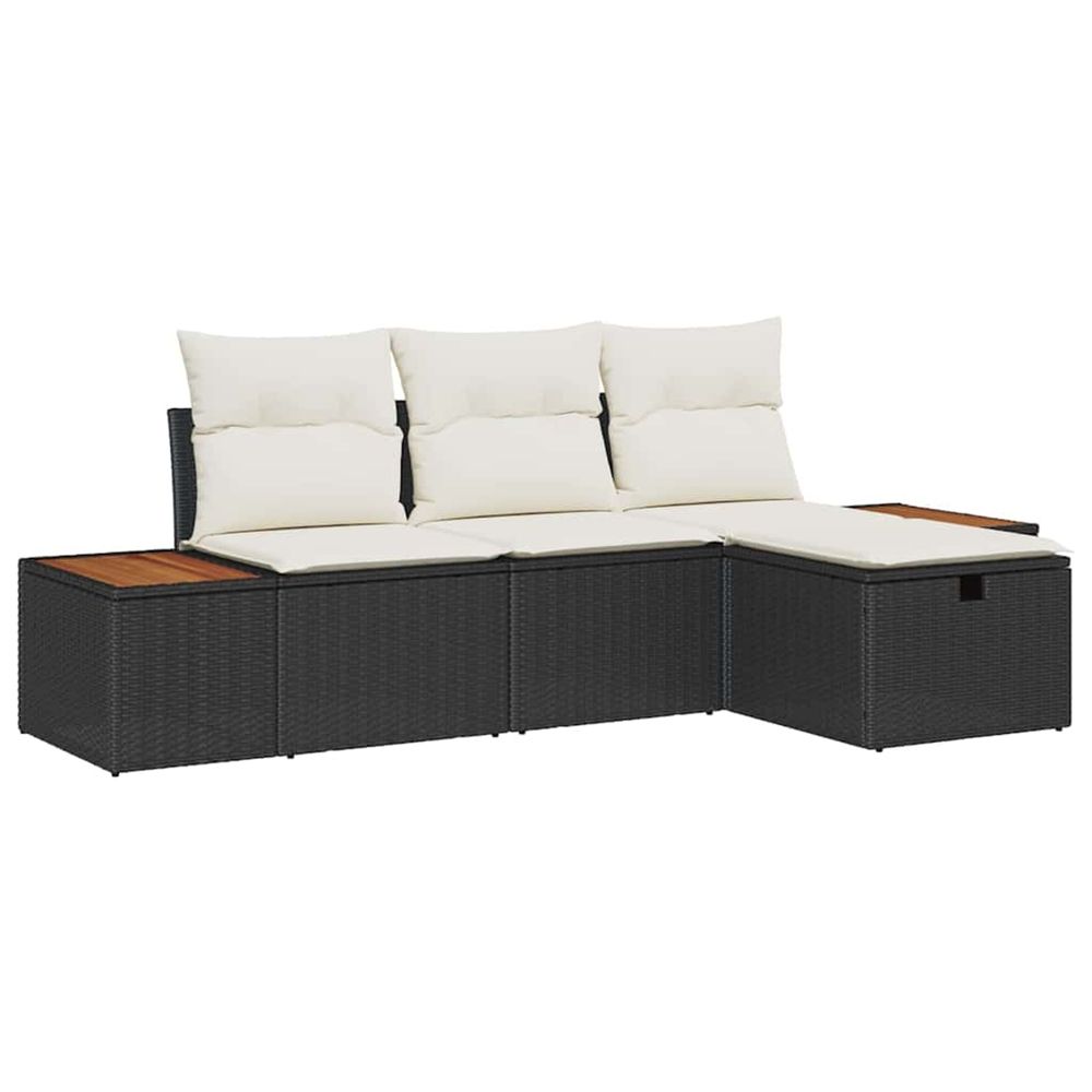 Ensemble de canapé de jardin 4 pc noir polyrotin