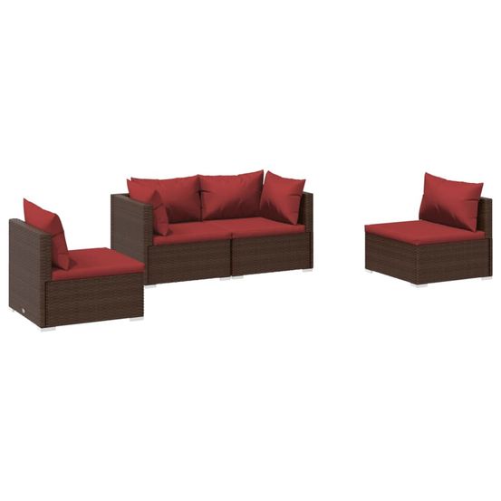 Salon de jardin 4 pcs avec coussins résine tressée marron