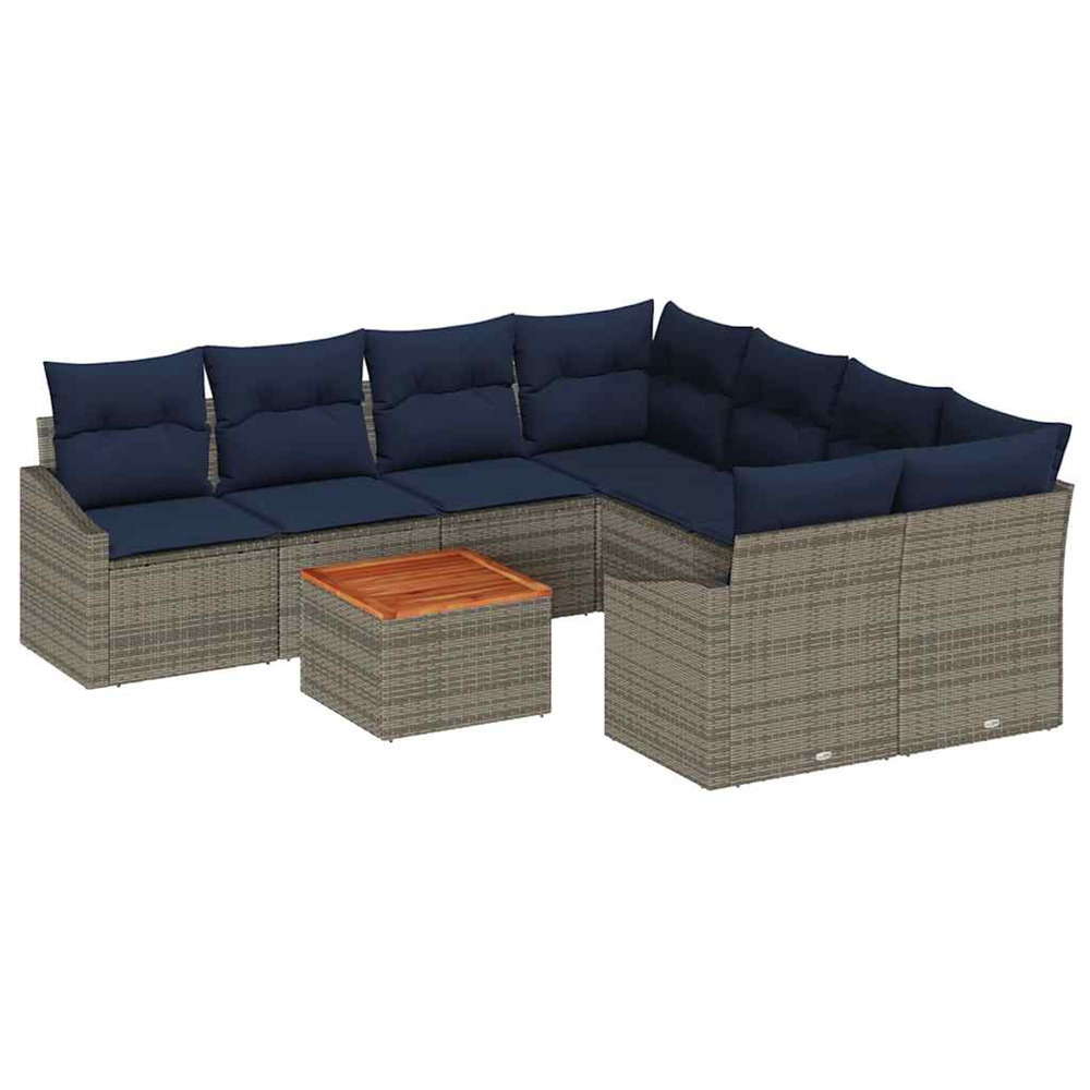 Ensemble de canapé de jardin 9 pcs gris et bleu marine
