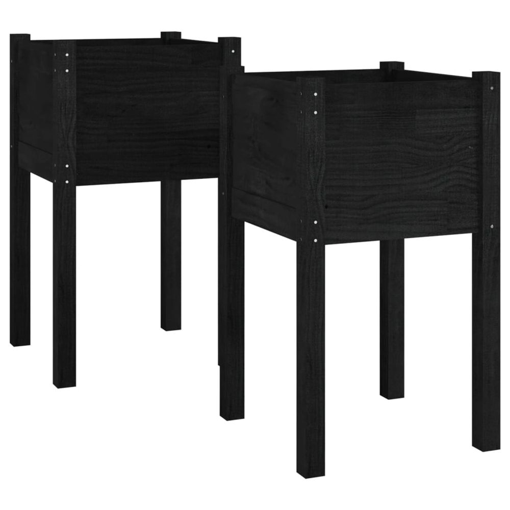 Jardinière d'extérieurs d'extérieur 2pcs noir 40x40x70cm bois de pin massif