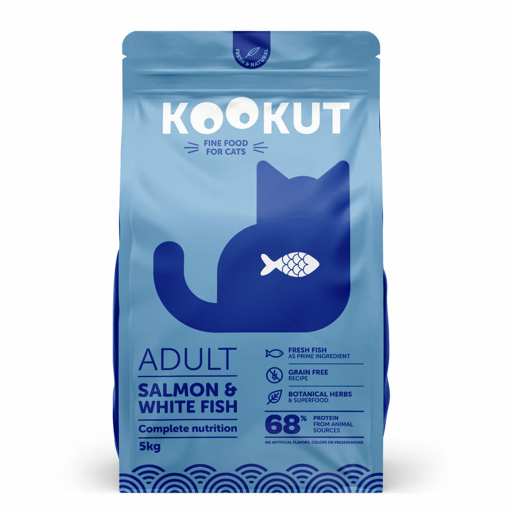 Croquettes pour chat sans céréales - sac de 1.5kg - saumon & poisson blanc - kookut - nourriture/alimentation pour chat