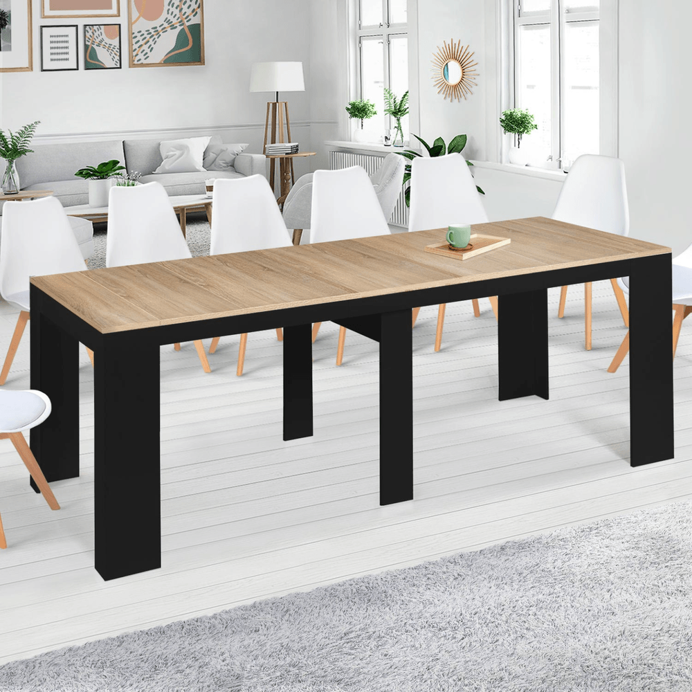 Table console extensible orlando 14 personnes 300 cm bois noir et façon hêtre