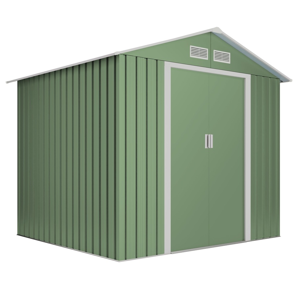 Wasabi - abri de jardin métal 5,27m² light green – porte coulissante double, grilles de ventilation, rangement
