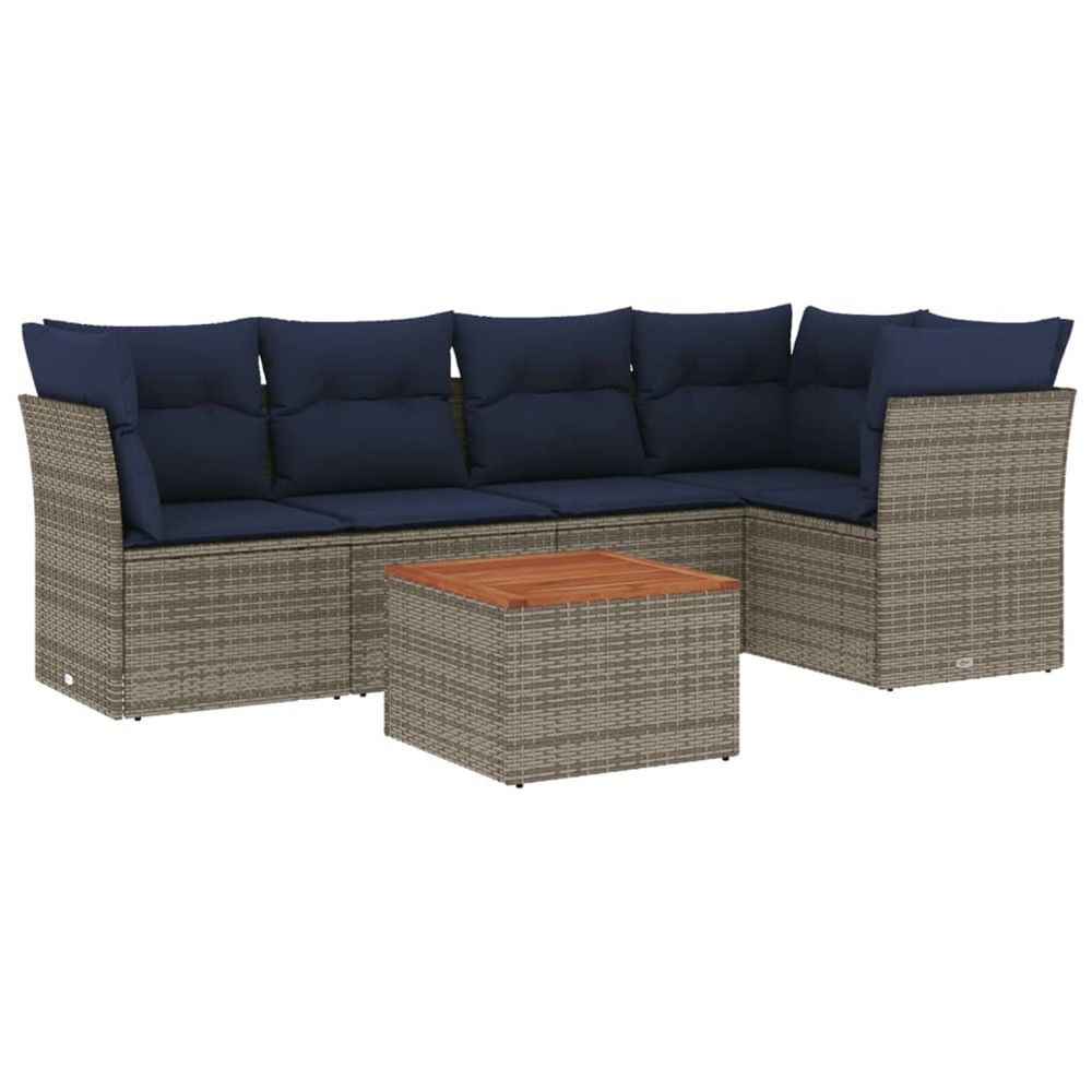 Salon de jardin 6 pcs avec coussins gris résine tressée