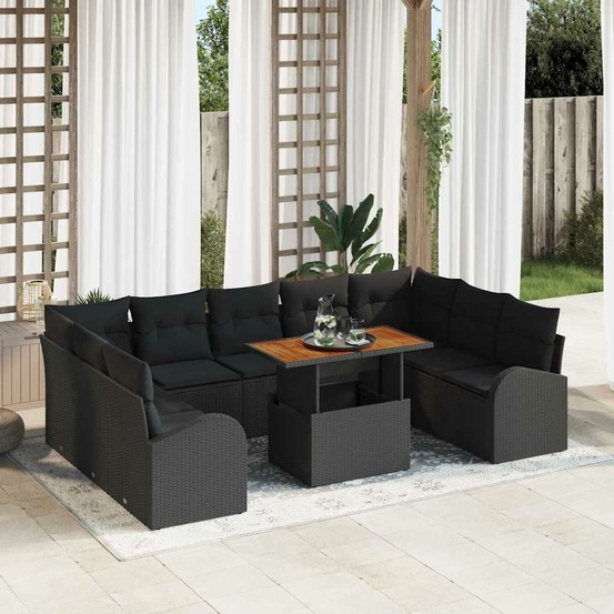 Ensemble de canapé de jardin 10 pcs noir poly rotin