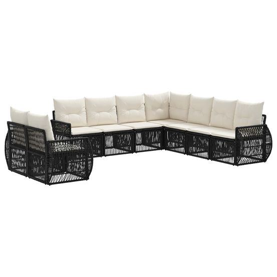 Ensemble de canapé de jardin 9 pc noir et blanc crème polyrotin