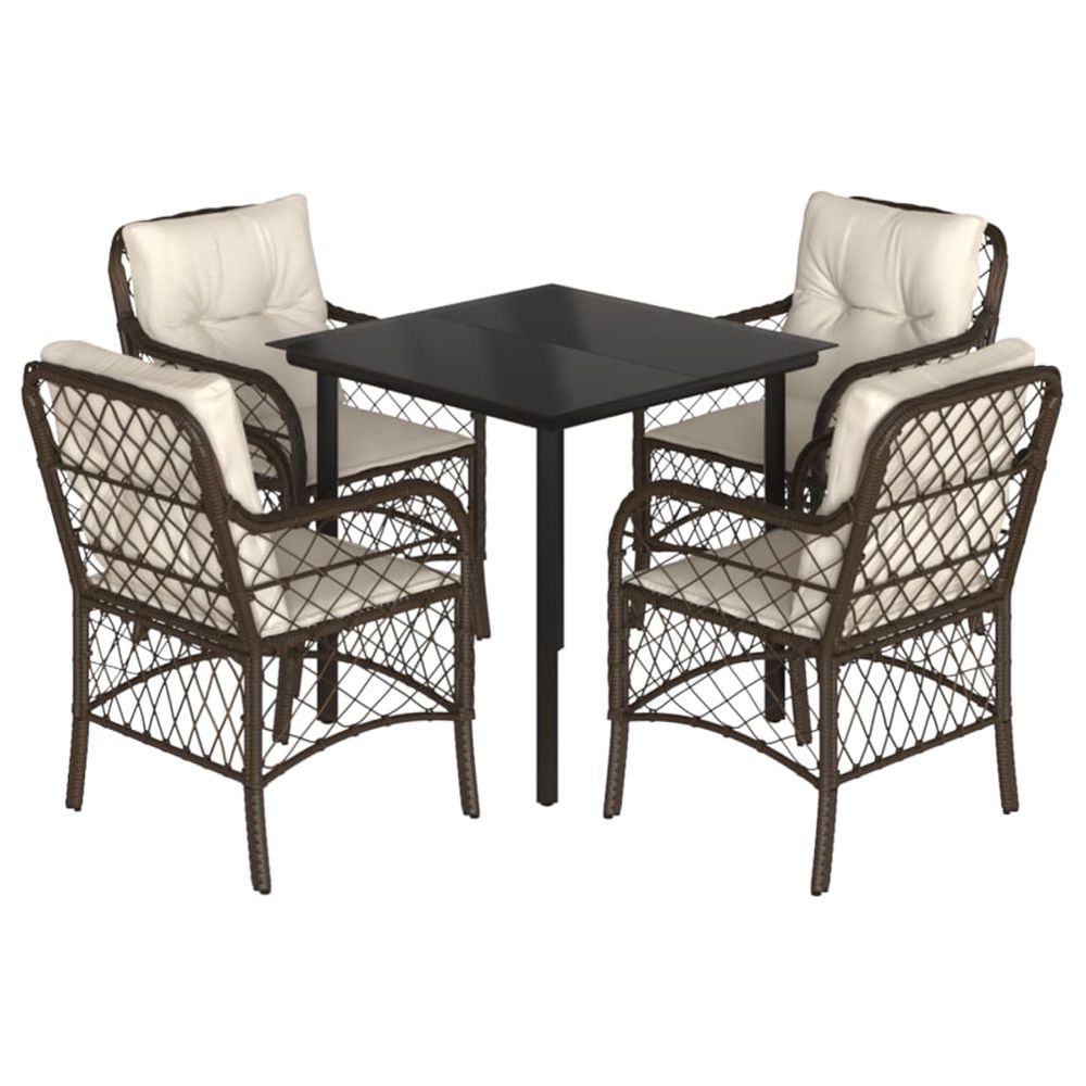 Ensemble à manger de jardin 5 pcs et coussins marron poly rotin