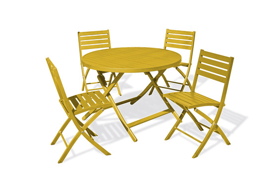 Ensemble repas marius 110 cm 4 places en aluminium jaune moutarde