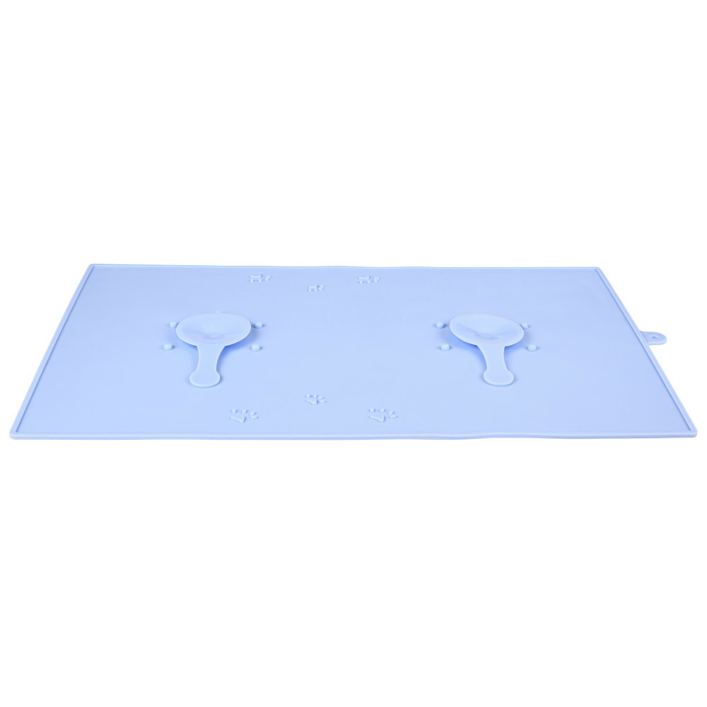 Tapis écuelle silicone ventouse 48 x 30 cm bleu pour chien