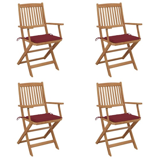 Chaises pliables de jardin lot de 4 avec coussins bois d'acacia
