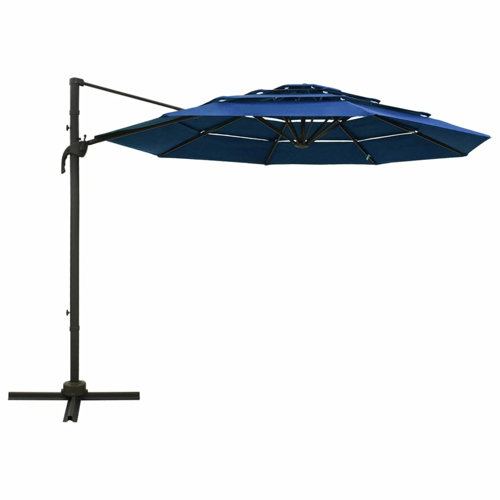 Parasol de jardin à 4 niveaux avec mât en aluminium bleu azuré