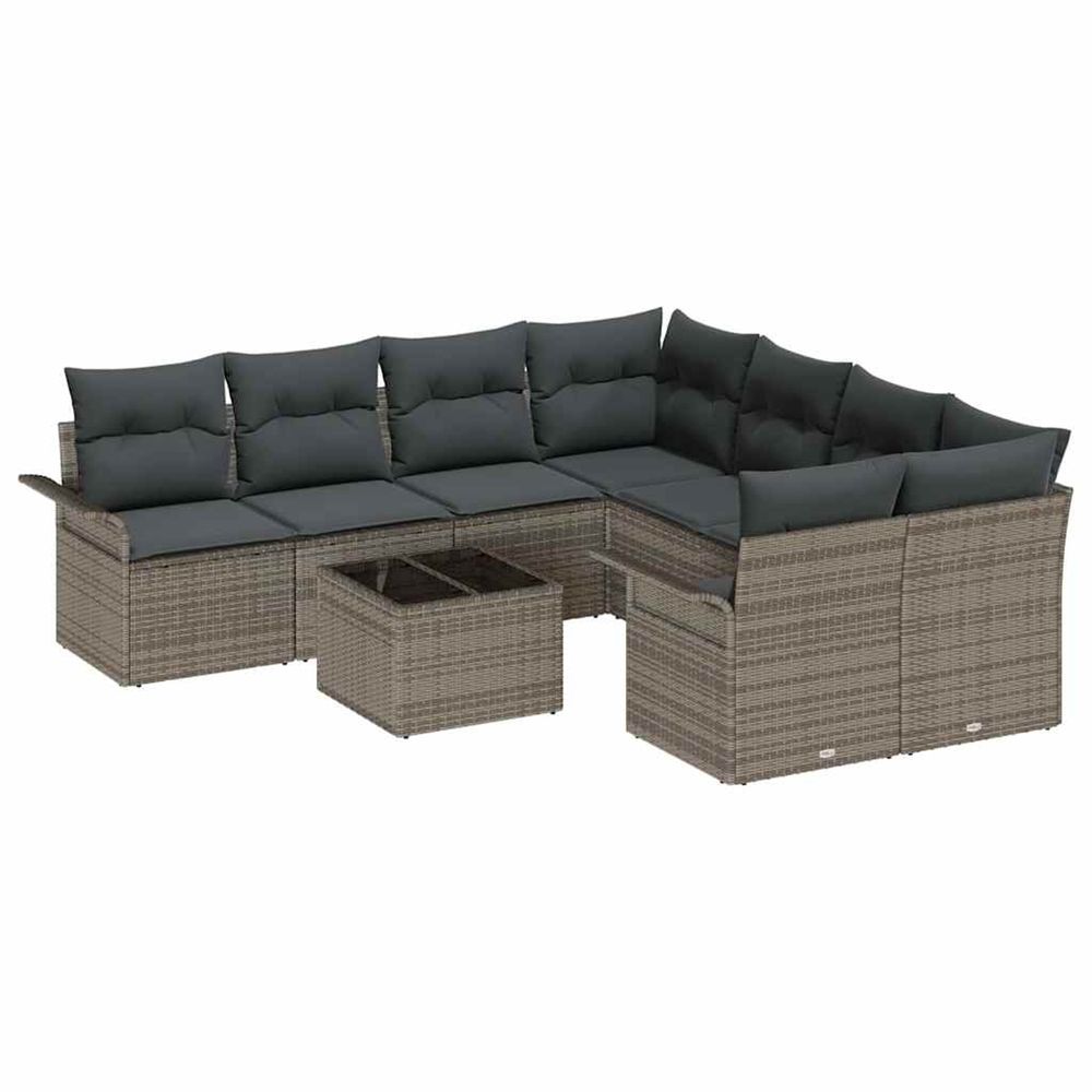 Ensemble de canapé de jardin 9 pc gris polyrotin