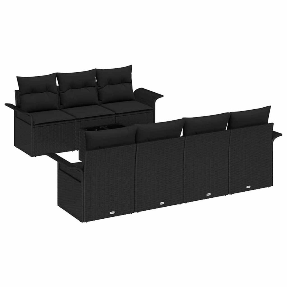 Ensemble de canapé de jardin avec coussin 8 pcs noir polyrotin