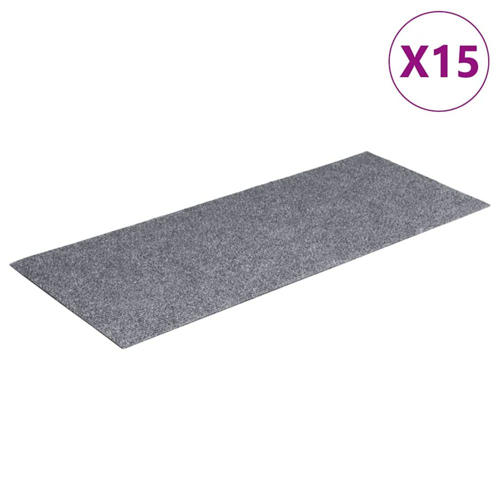 Tapis d'escalier autocollants 15 pièces 60 x 25 cm gris clair rectangulaire