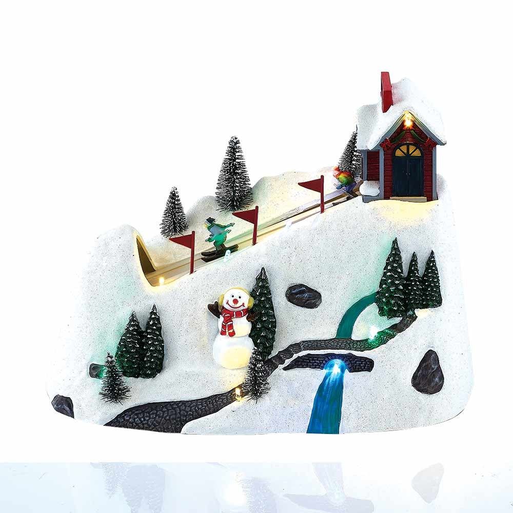 Scène de noël lumineuse piste de ski