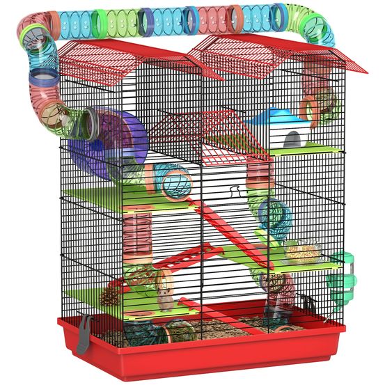 Grande cage hamster métal petits rongeurs zone jeux 47x59cm rouge