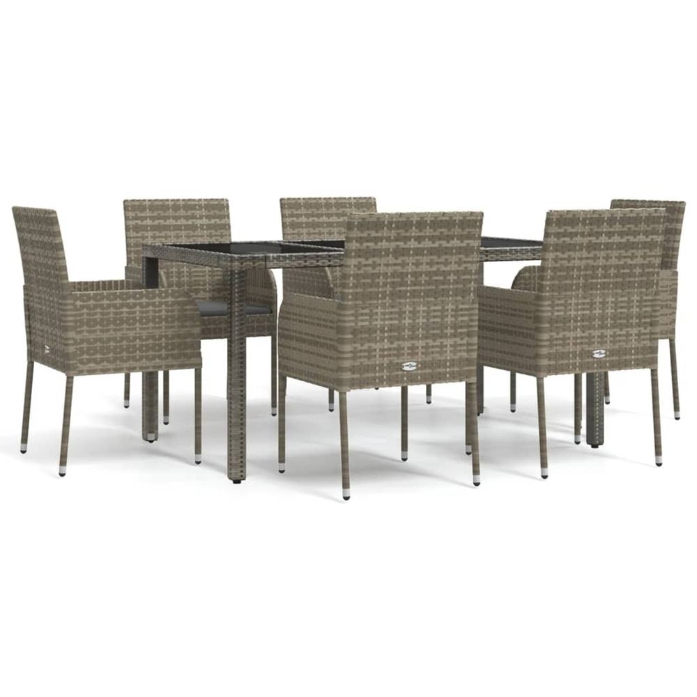 Ensemble à manger jardin et coussins 7 pcs gris rotin