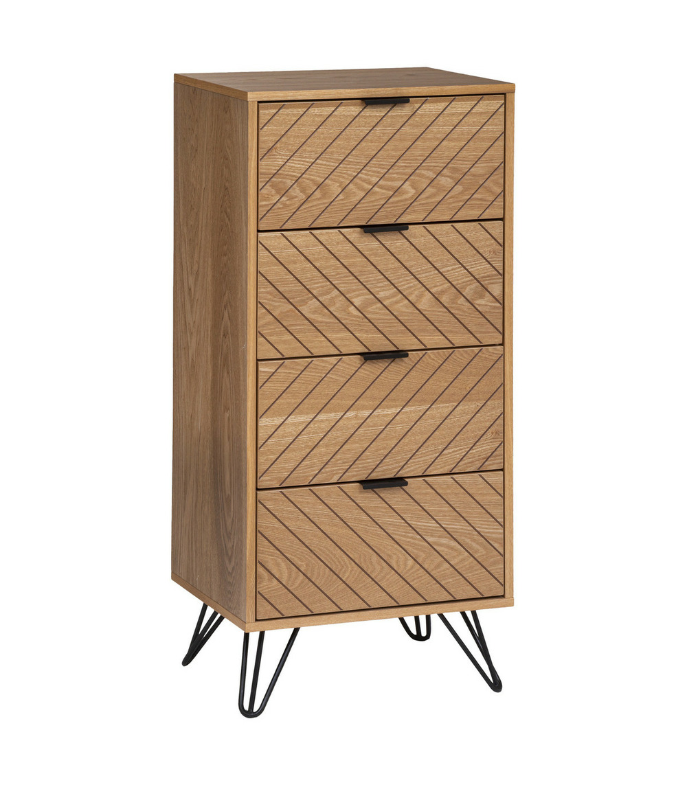 Meuble chiffonnier 4 tiroirs en bois et métal h 106 cm