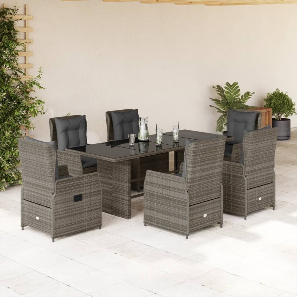 Ensemble à manger de jardin et coussins 7 pcs gris rotin