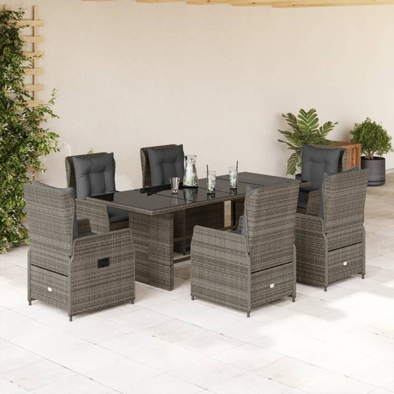 Ensemble à manger de jardin et coussins 7 pcs gris rotin