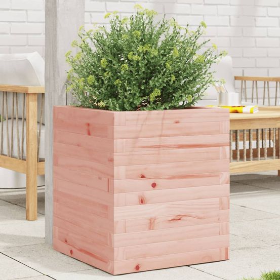 Jardinière cube en bois de douglas massif – pot carré solide et esthétique pour plantes ornementales – 40x46cm naturel