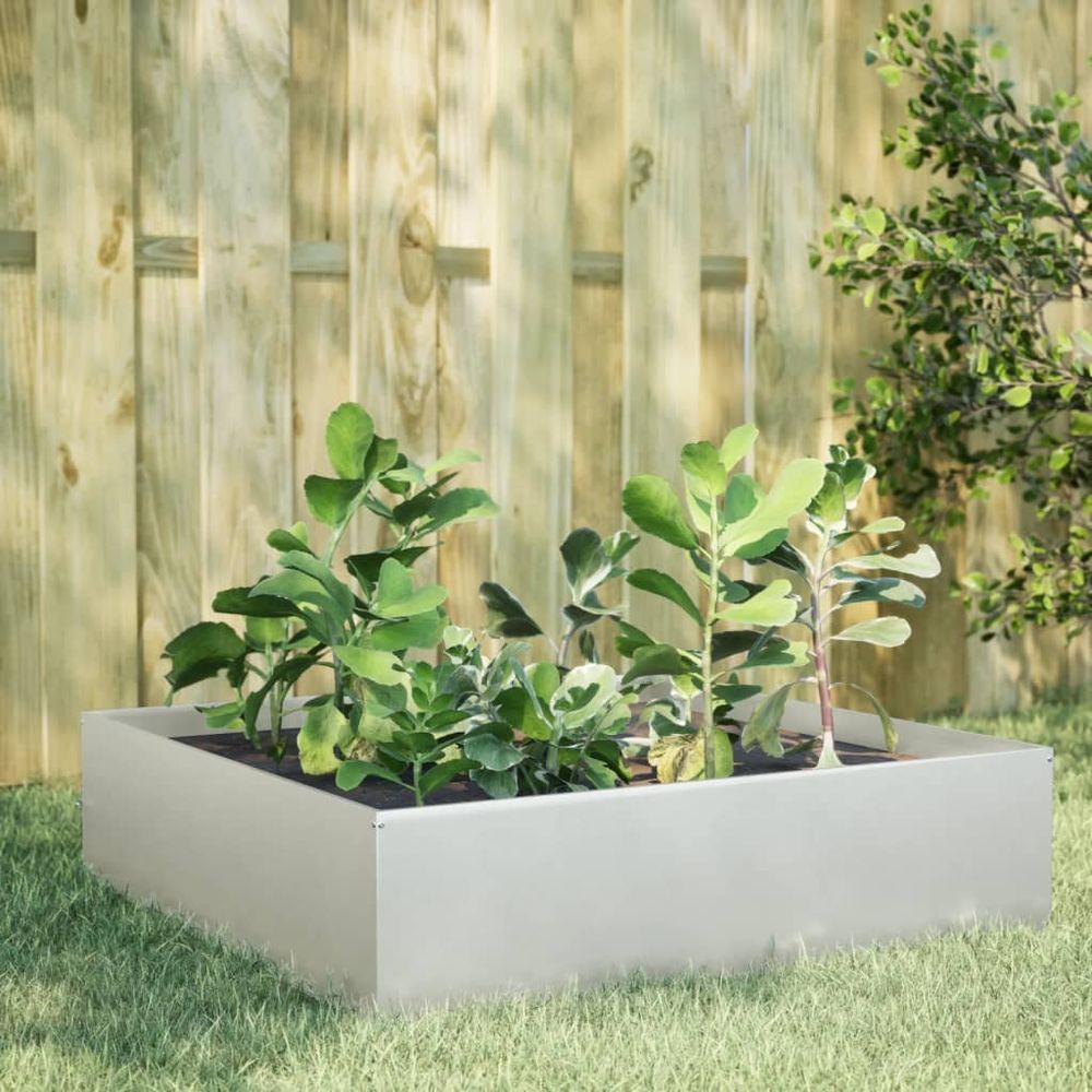 Carré potager surélevé en acier inoxydable pour jardin argenté 100x100x25 cm