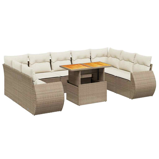 Salon de jardin avec coussins 10 pcs beige résine tressée