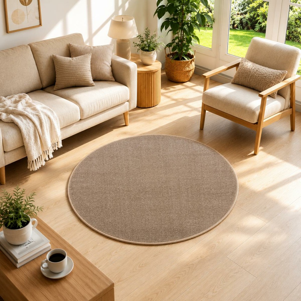 Tapis rond salle de jeux ø150cm tissé beige rond motif uni nossa