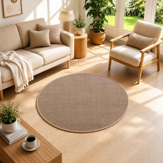 Tapis rond salle de jeux ø150cm tissé beige rond motif uni nossa