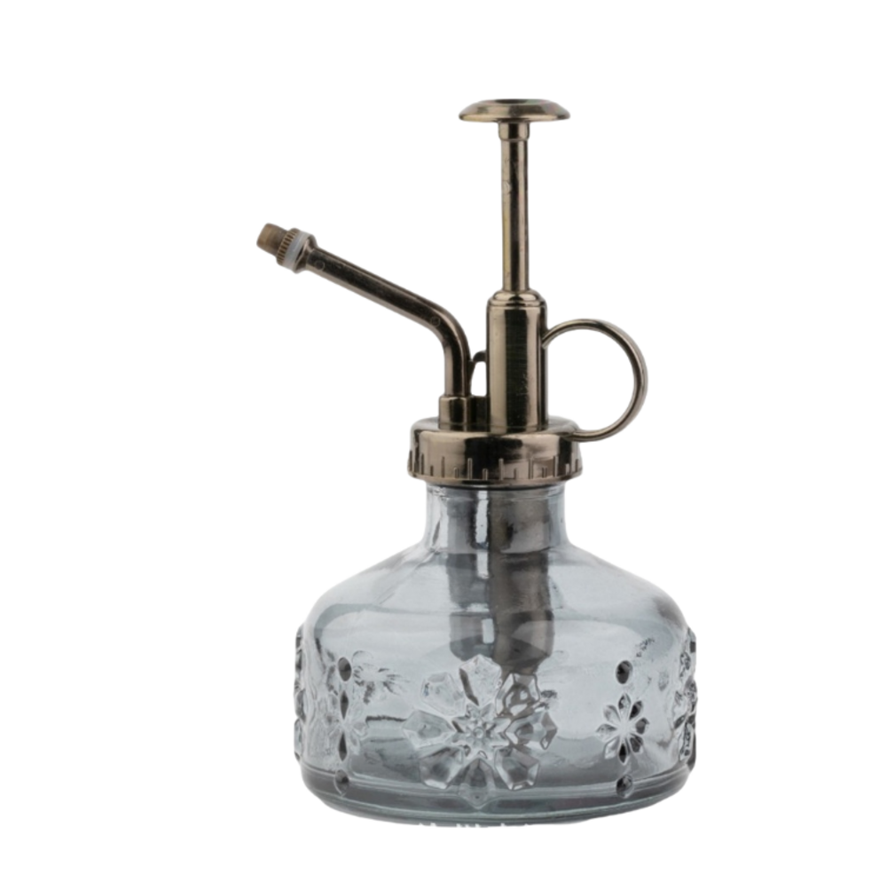 Flacon pulvérisateur en verre coloré gris + tête bronze