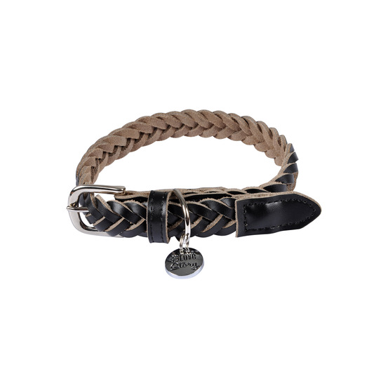 Collier pour chien en cuir tressé noir