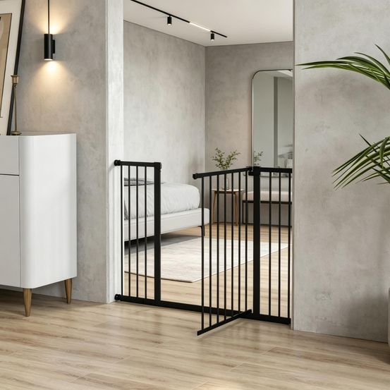 Barrière de sécurité acier noir 107 x 76 cm pour chiens sans perçage portes escaliers