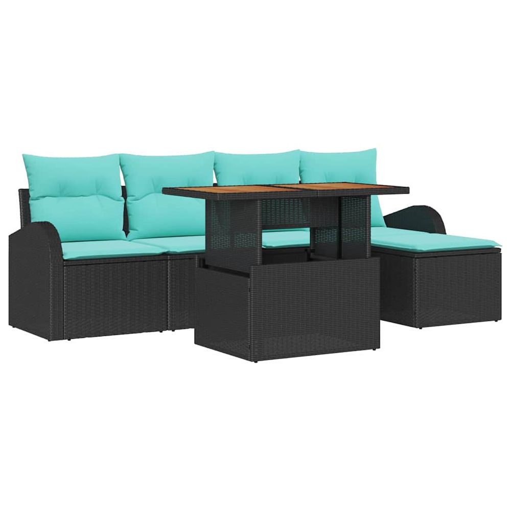 Ensemble de canapé de jardin 6 pc noir poly rotin