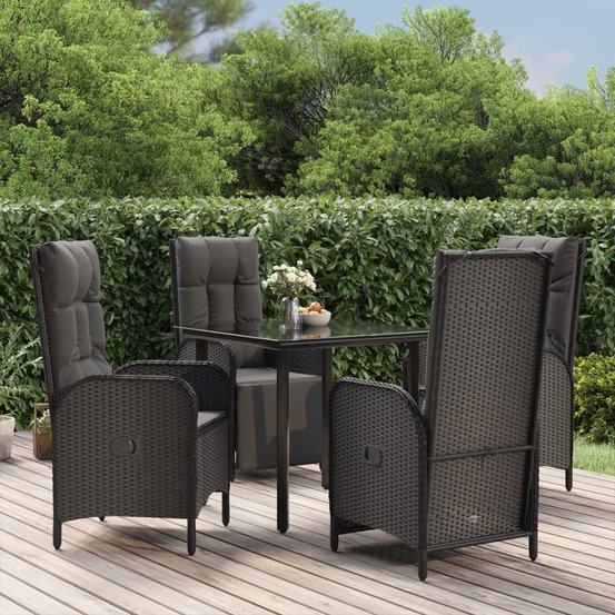 Ensemble à manger de jardin coussins 5pcs noir résine tressée