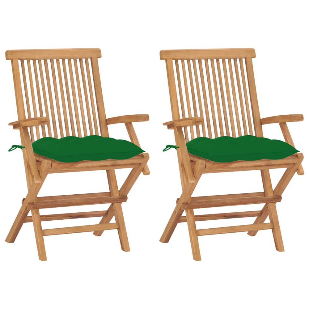 Chaises de jardin avec coussins vert lot de 2 bois teck massif